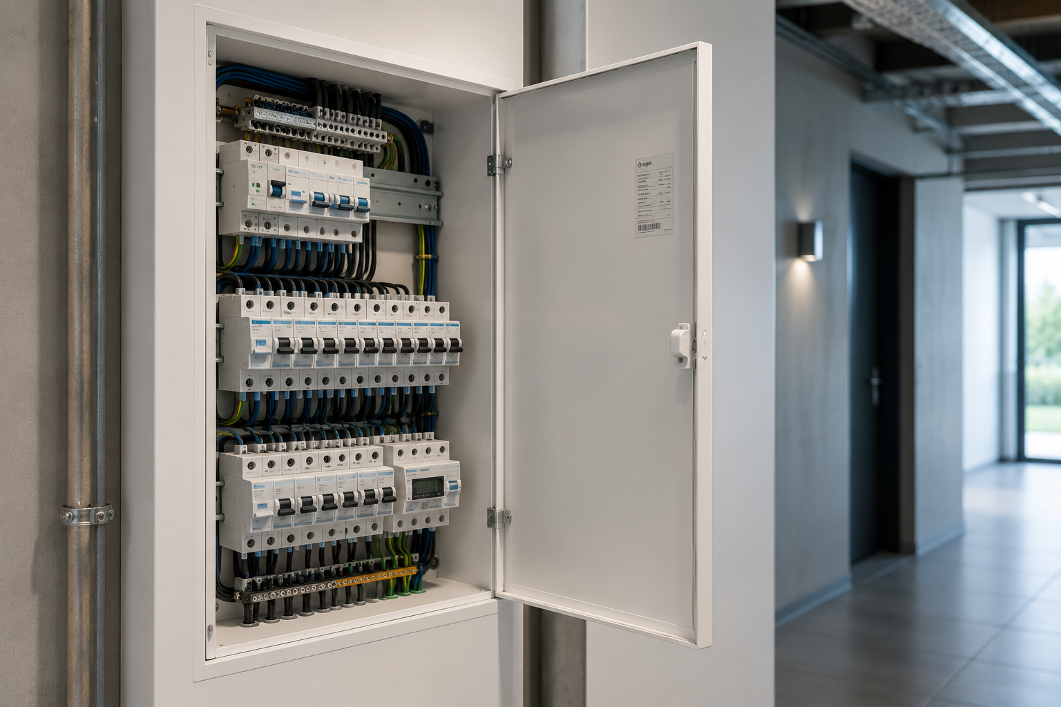 Tableau électrique moderne installé dans un bâtiment